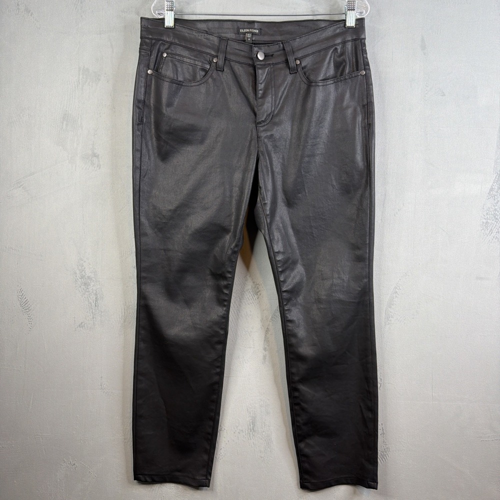 Eileen Fisher Womens Black Coated Jeans Size 12 Straight Stretch